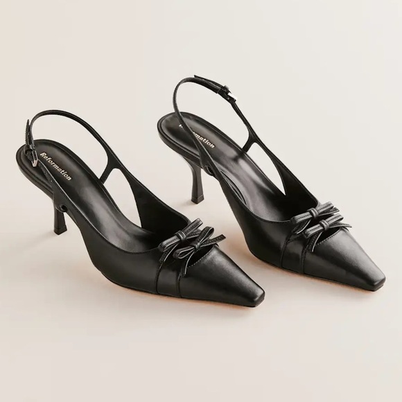 Reformation Noreen Slingback Pump Kitten Heel Sandals– Black Leather - Picture 1 of 12